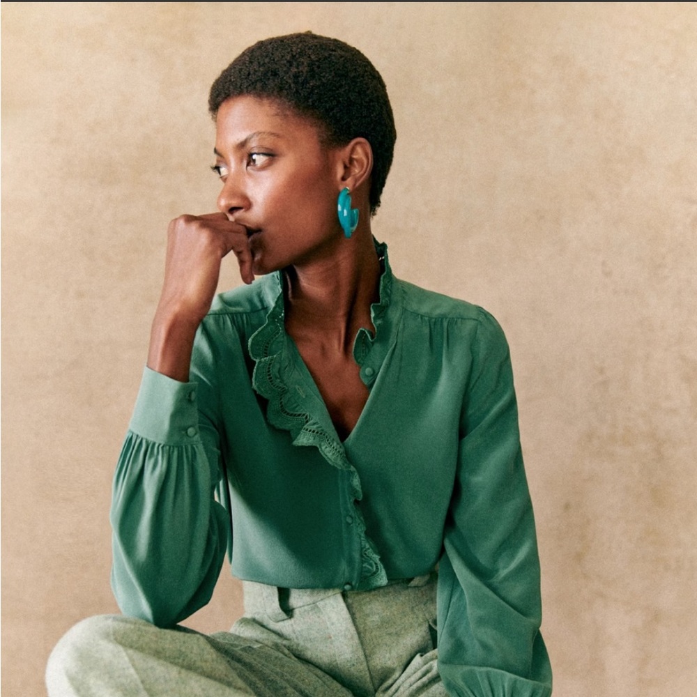 Sezane Chloe Blouse Sage Green 2